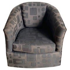 Postmodern Black Fabric Swivel Barrel Chair