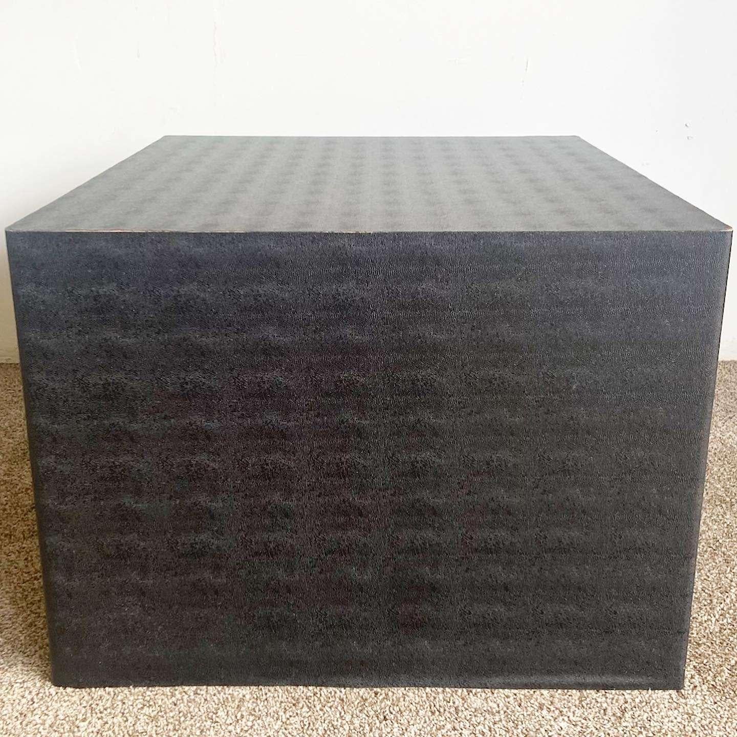 Wood Postmodern Black Faux Snake Skin Cubic Oversized Table