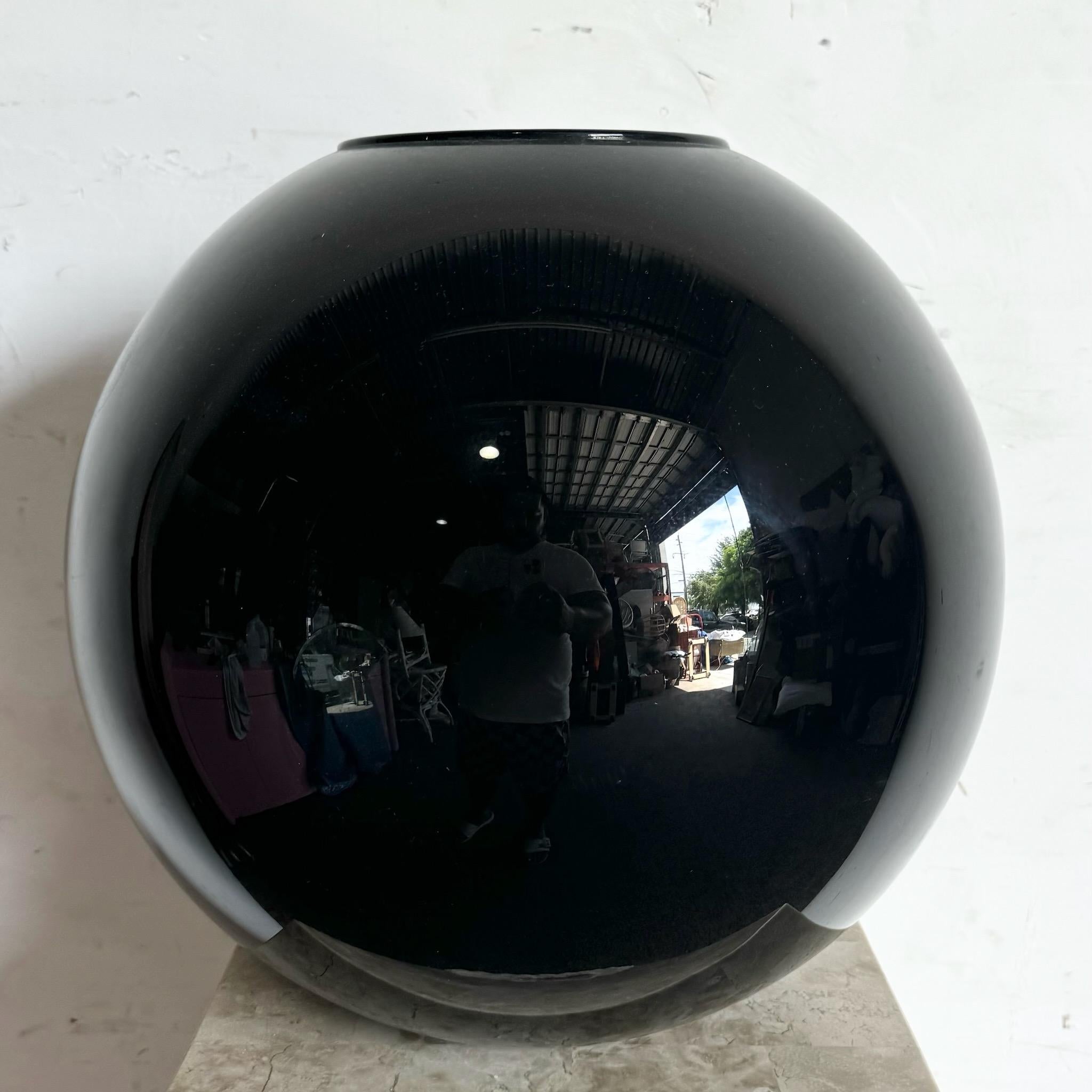 Unknown Postmodern Black Glass Ceramic Spherical Vase For Sale