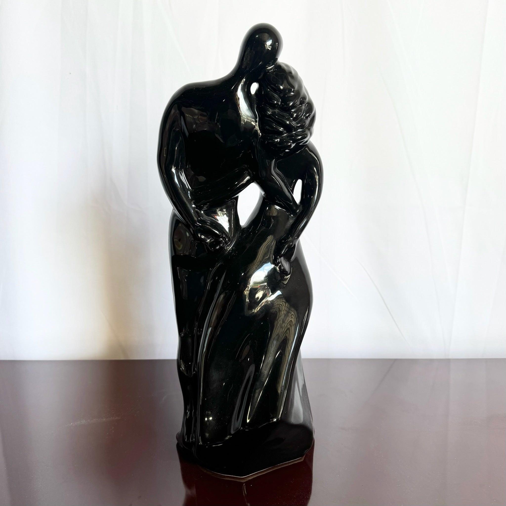 American Postmodern Black Glass Male and Female Haeger Sculpture For Sale