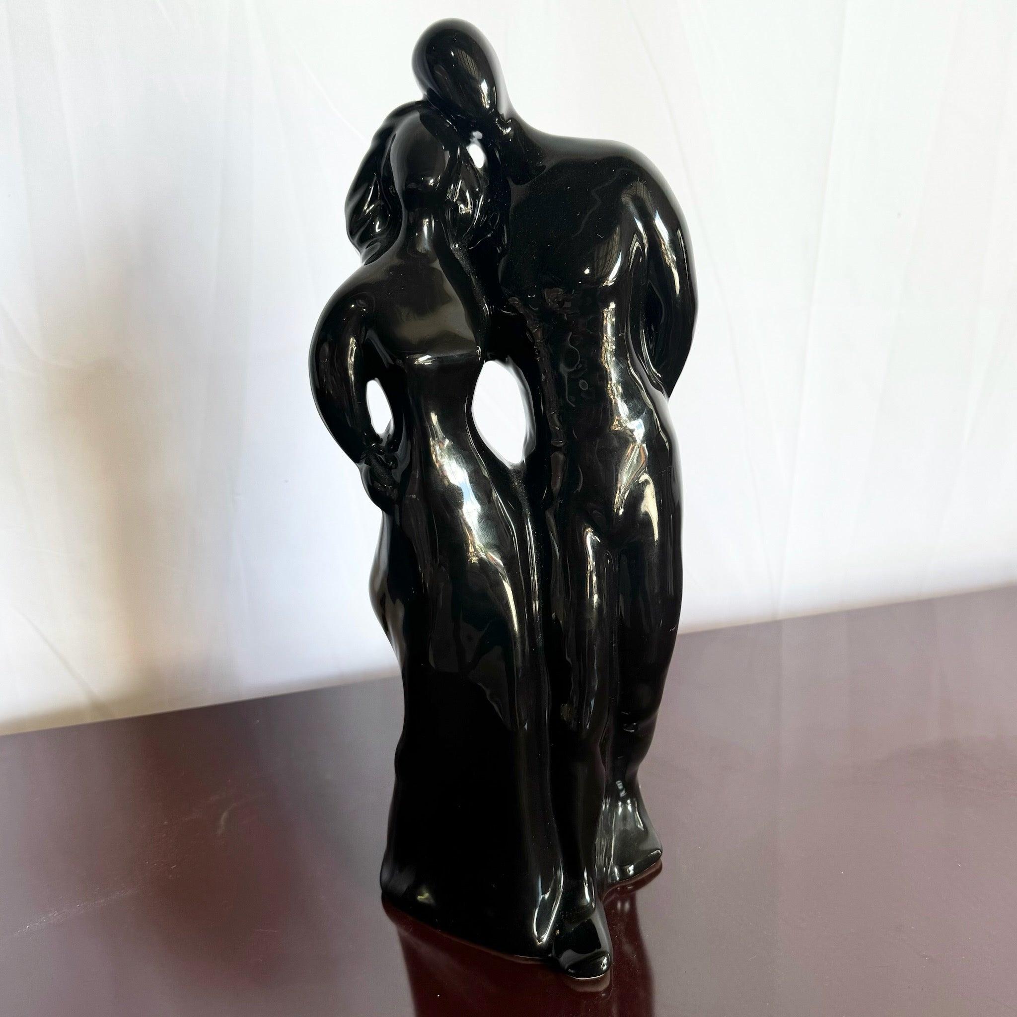 Ceramic Postmodern Black Glass Male and Female Haeger Sculpture For Sale