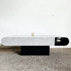Postmodern Black Gloss and Faux Stone Laminate Bullnose Coffee Table