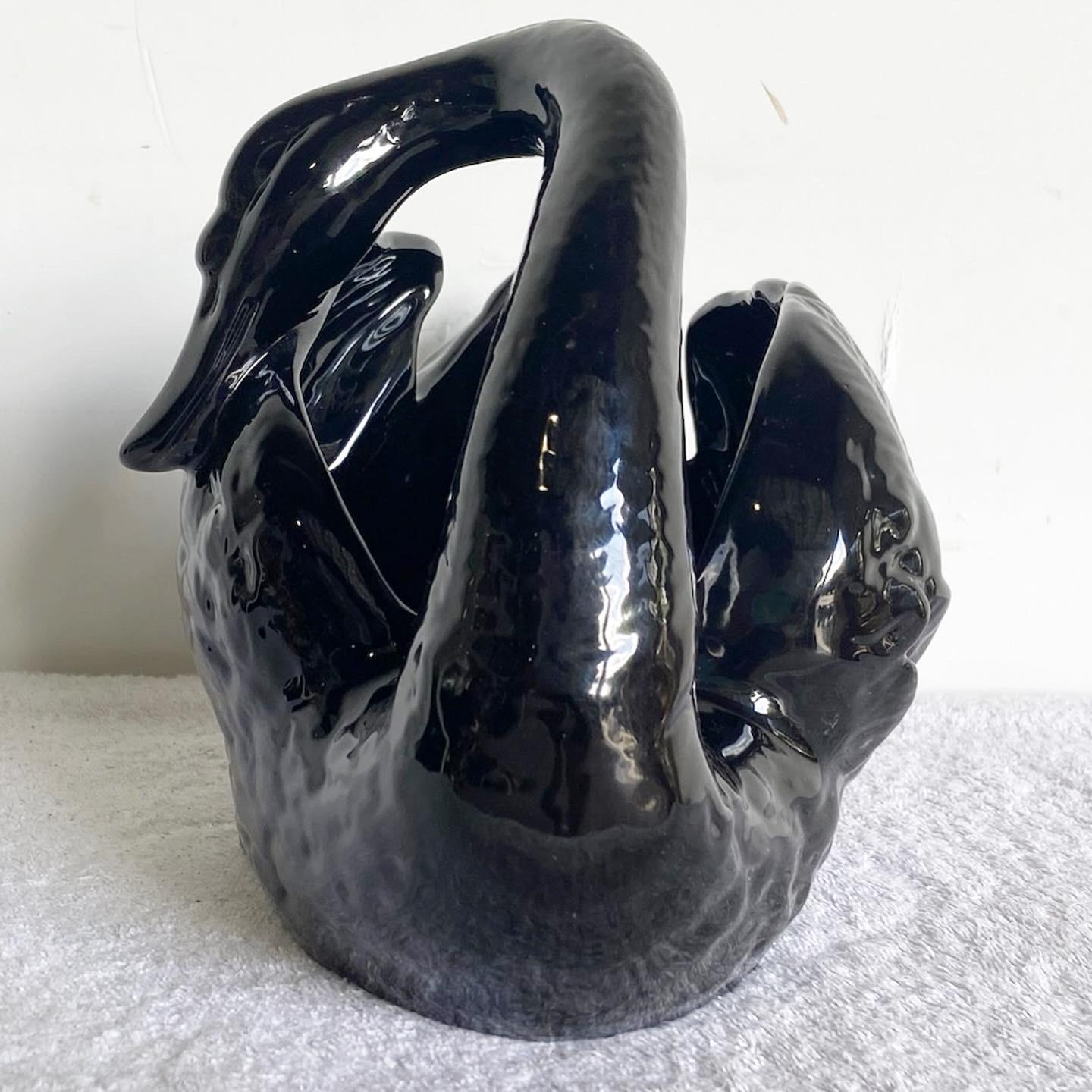 Post-Modern Postmodern Black Gloss Ceramic Swan Dish