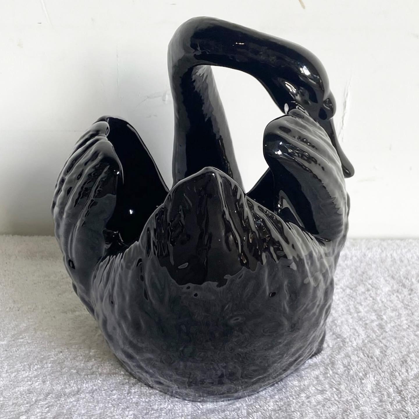 American Postmodern Black Gloss Ceramic Swan Dish