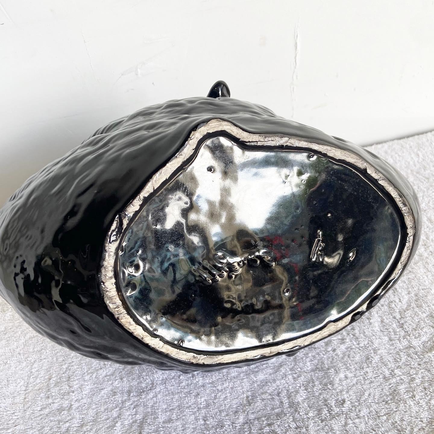 Late 20th Century Postmodern Black Gloss Ceramic Swan Dish
