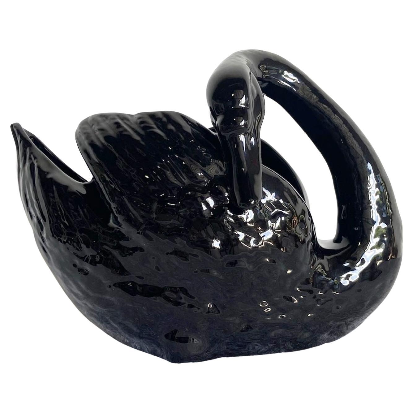 Postmodern Black Gloss Ceramic Swan Dish