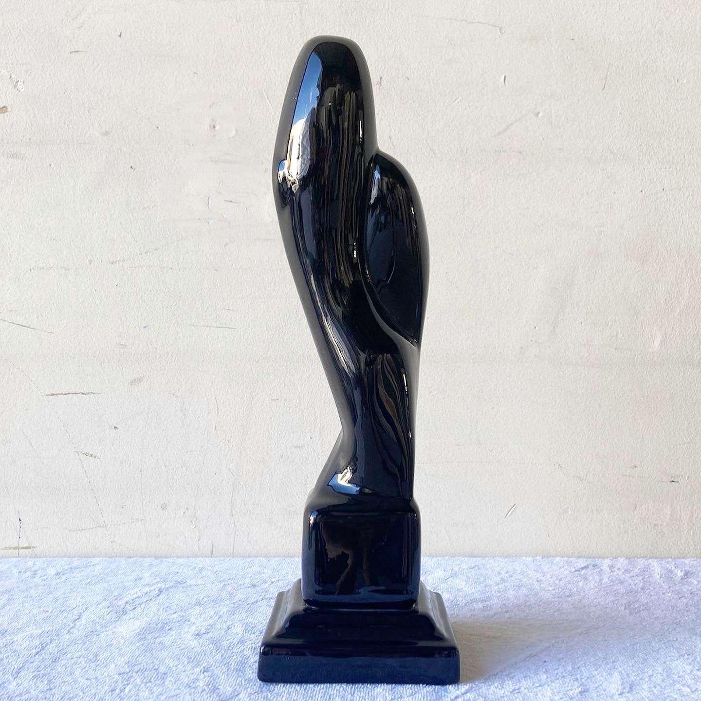 Sculpture postmoderne à deux têtes en céramique noire brillante en vente 1