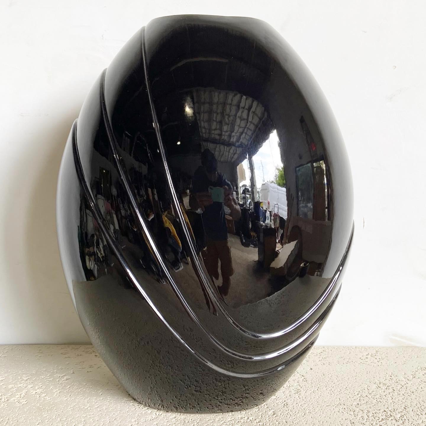 American Postmodern Black Gloss Vase by Haeger For Sale