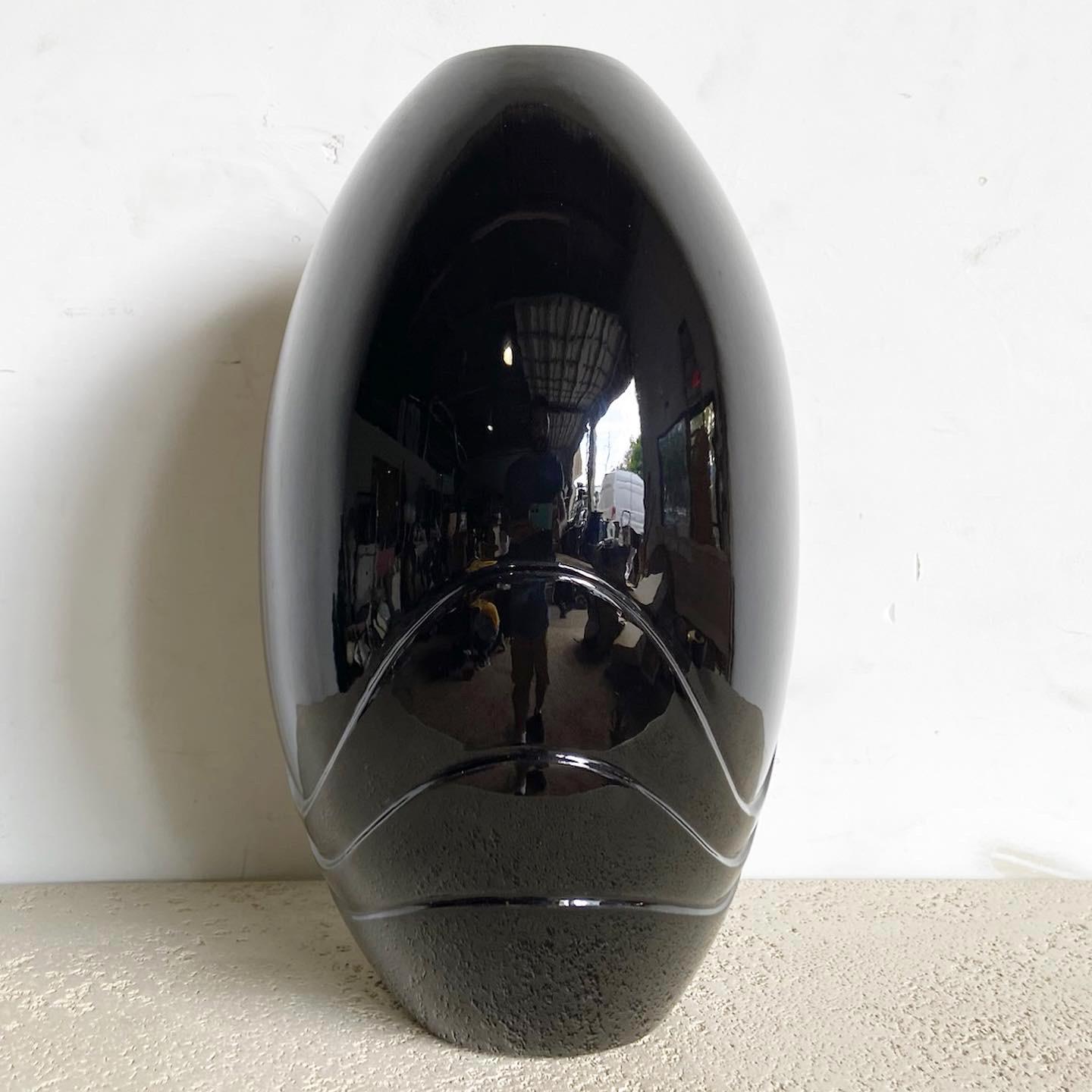 Ceramic Postmodern Black Gloss Vase by Haeger For Sale