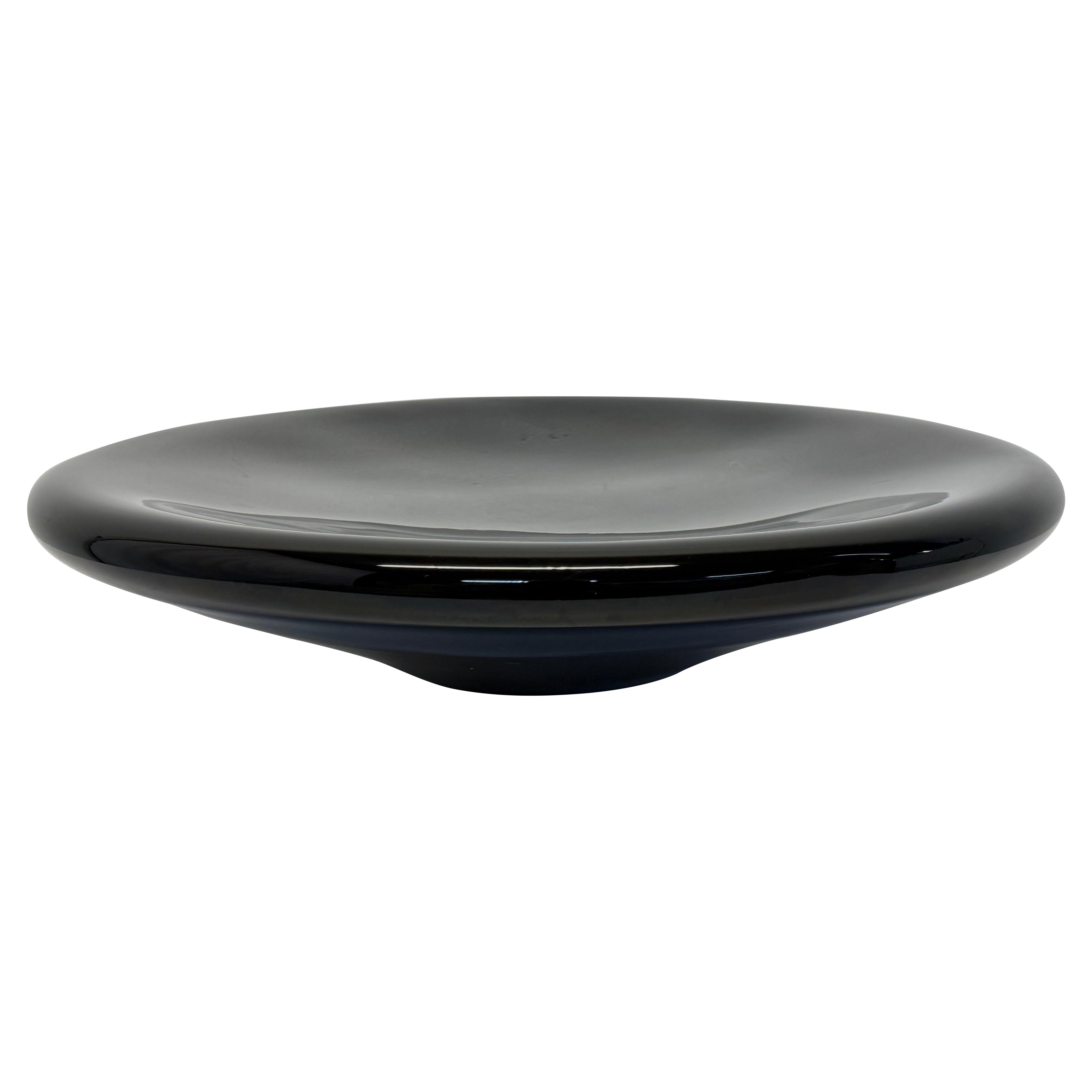 Postmodern Black Handcrafted Blown Glass Bowl, 1980s
