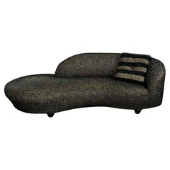 Retro Postmodern Black & Khaki Sort of Animal Print Serpentine Cloud-Like Chaise Sofa