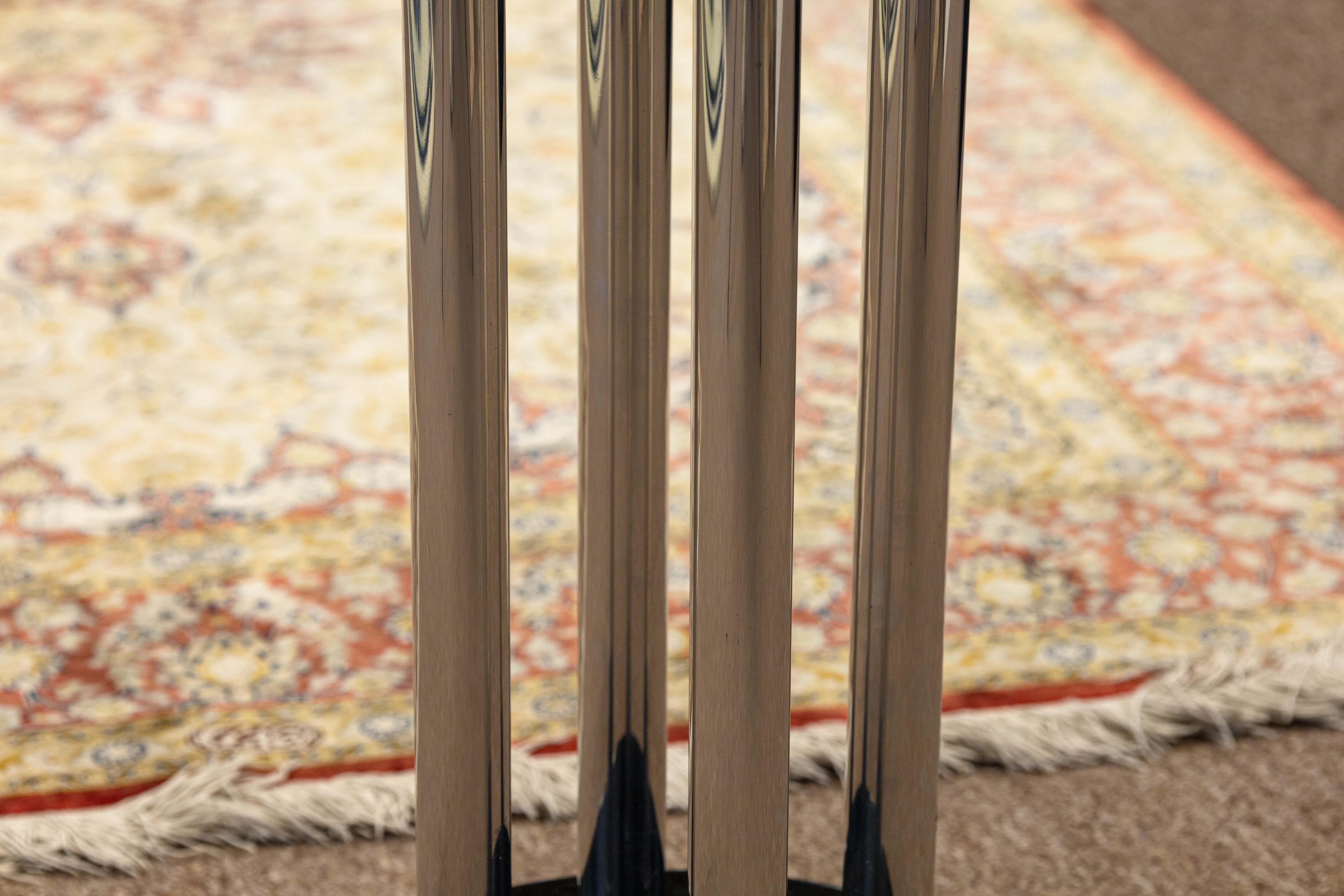 Late 20th Century Postmodern Black Lacquer Chrome and Glass Round Circular Pedestal Side End Table