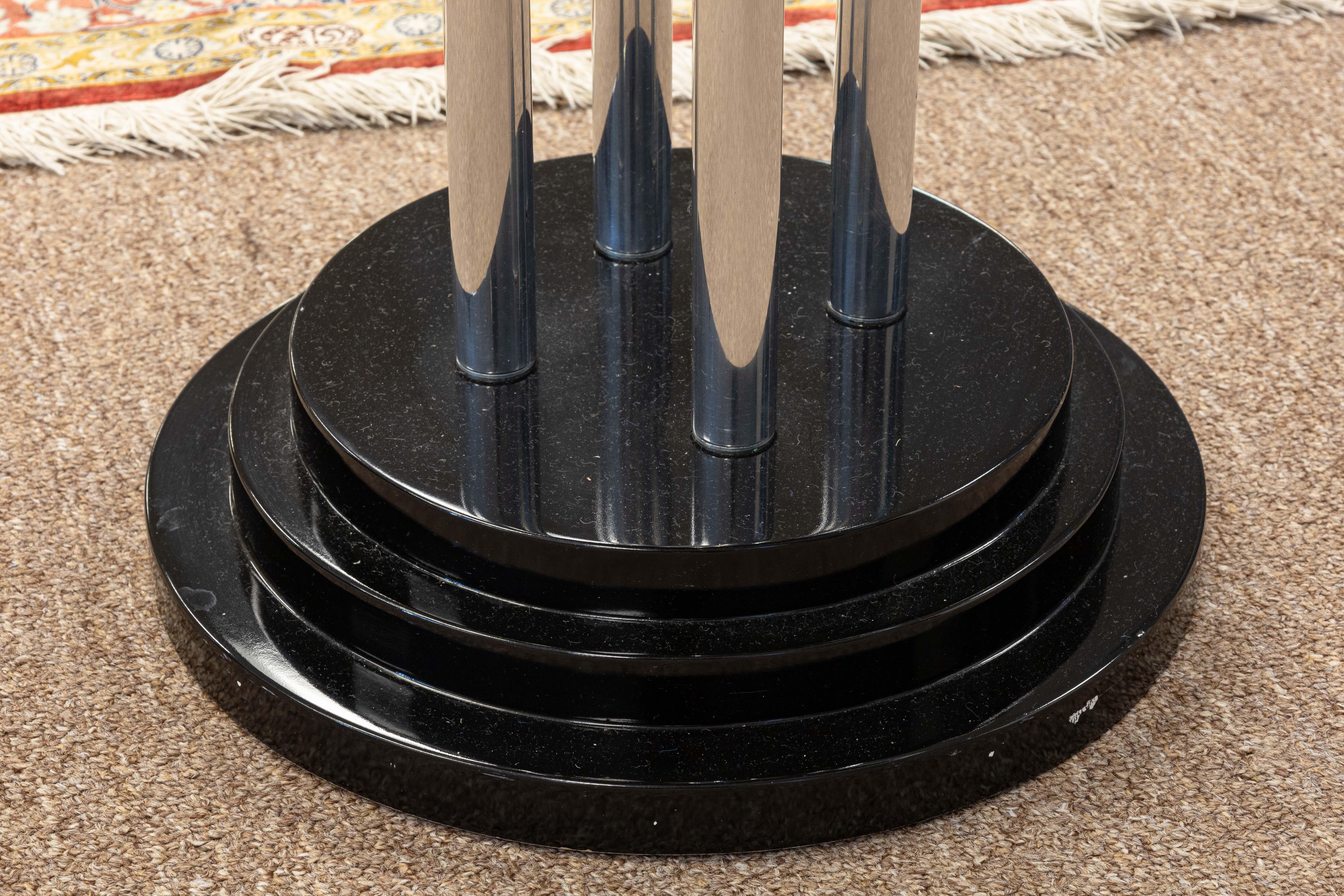 Postmodern Black Lacquer Chrome and Glass Round Circular Pedestal Side End Table 1