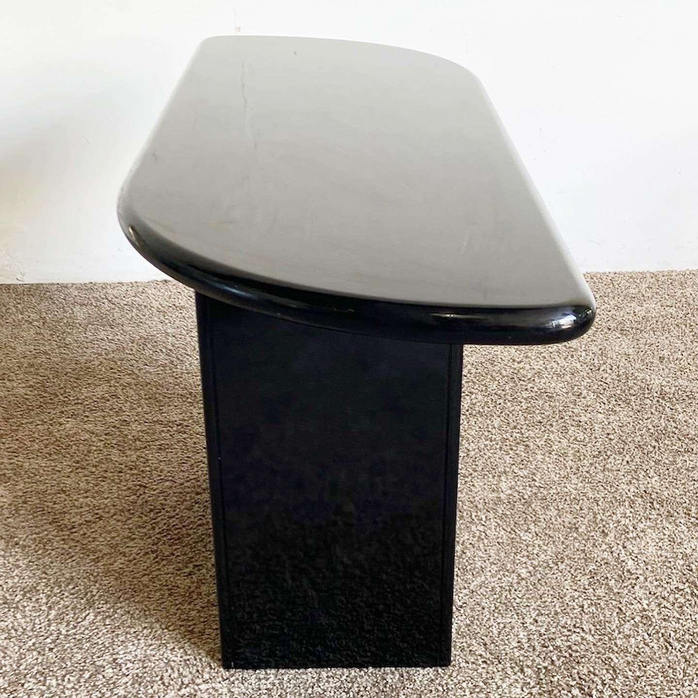 Postmodern Black Lacquer Console Table In Good Condition For Sale In Delray Beach, FL