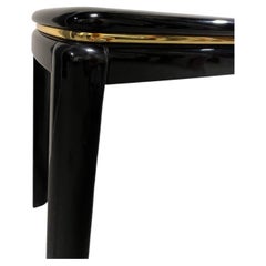 Postmodern Black Lacquer Console Table with Brass Banding, Attributed to Century