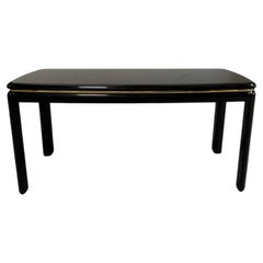 Postmodern Black Lacquer Console Table with Brass Banding, Attributed to Century