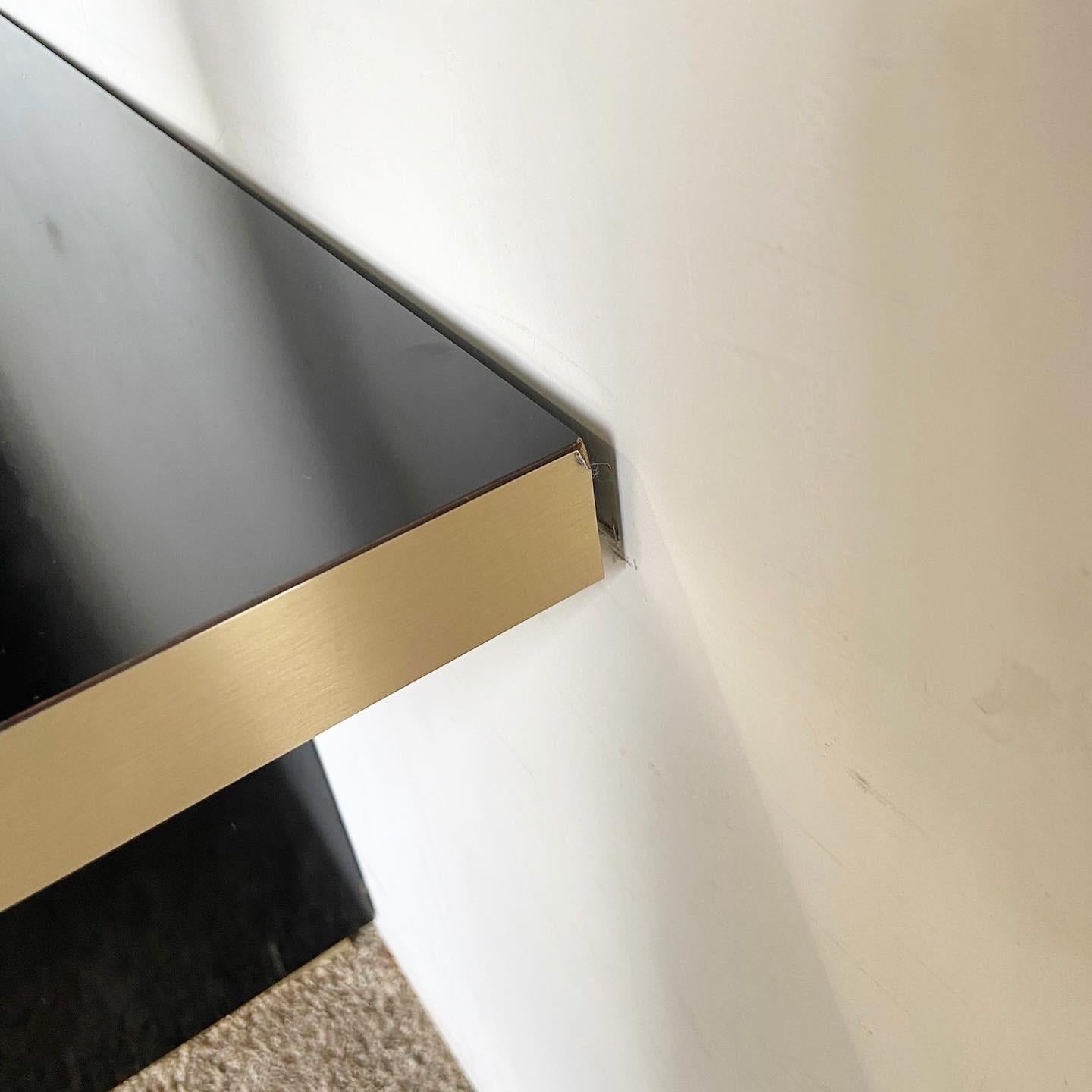 Postmodern Black Lacquer Laminate and Brushed Gold T Shaped Credenza For Sale 2