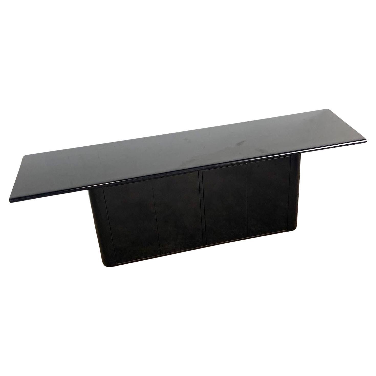 Postmodern Black Lacquer Laminate and Brushed Gold T Shaped Credenza For Sale