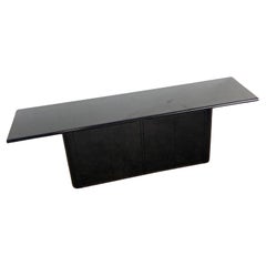 Postmodern Black Lacquer Laminate and Brushed Gold T Shaped Credenza
