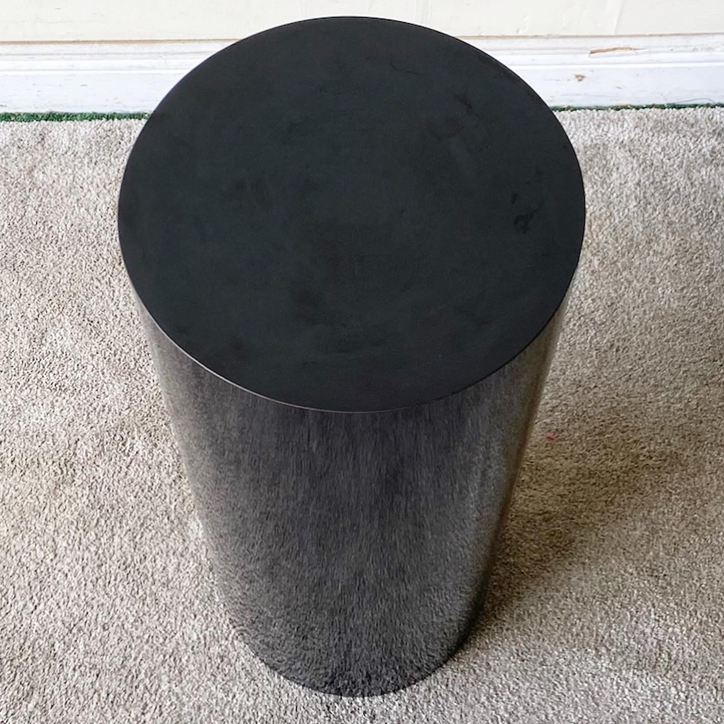 Post-Modern Postmodern Black Lacquer Laminate Cylindrical Pedestal