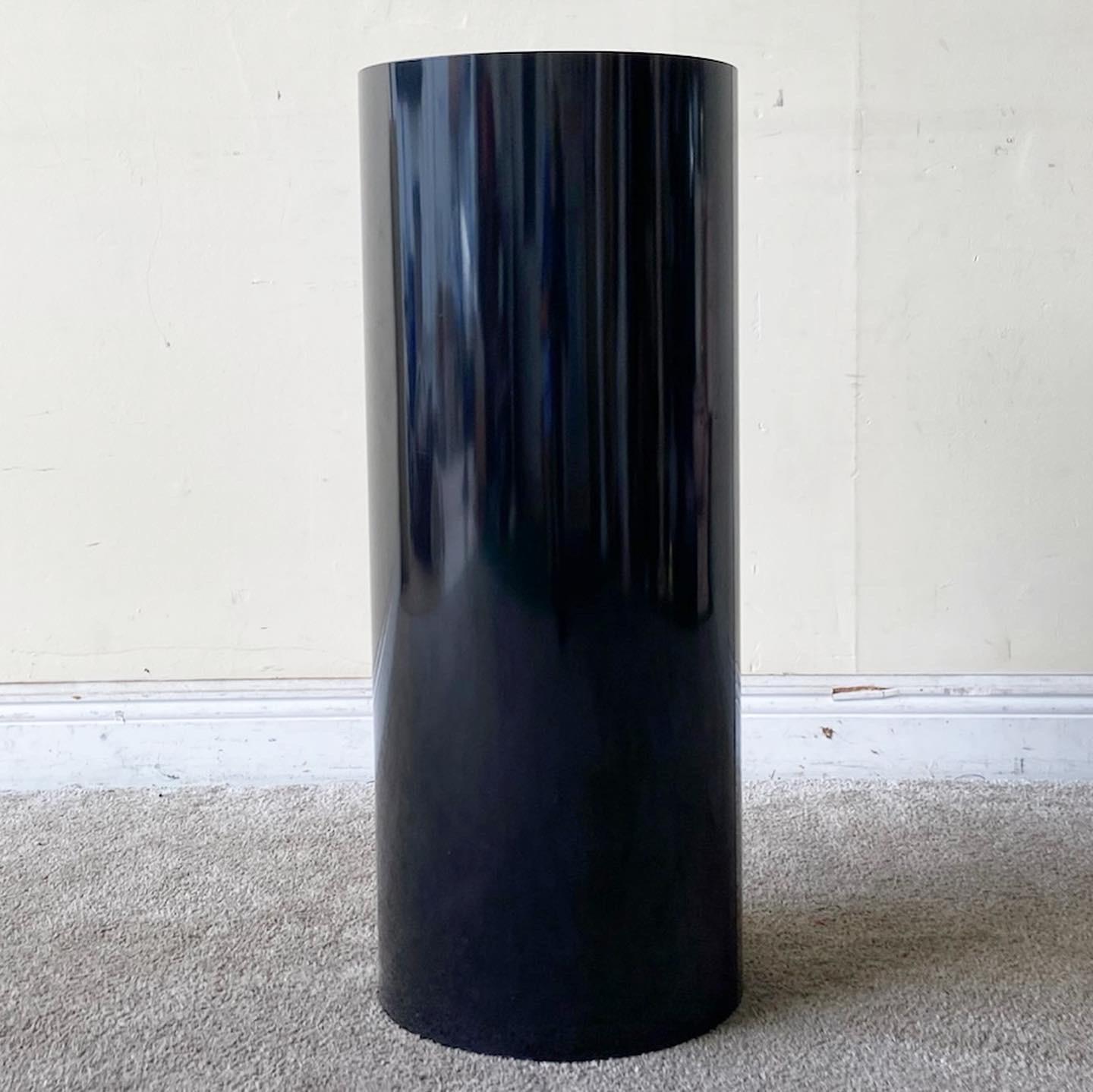 North American Postmodern Black Lacquer Laminate Cylindrical Pedestal