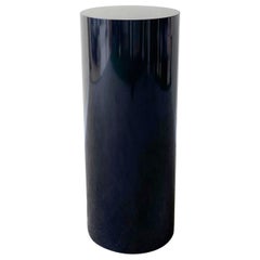 Retro Postmodern Black Lacquer Laminate Cylindrical Pedestal