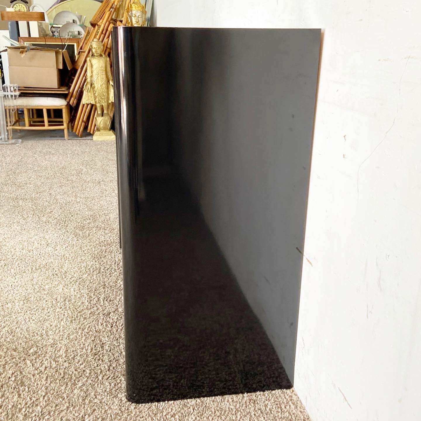 Post-Modern Postmodern Black Lacquer Laminate Mirrored and Glass Credenza For Sale