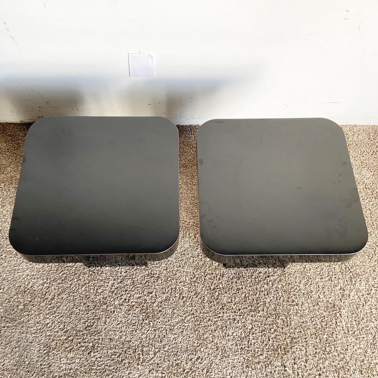 Wood Postmodern Black Lacquer Laminate Mushroom Side Tables - a Pair For Sale