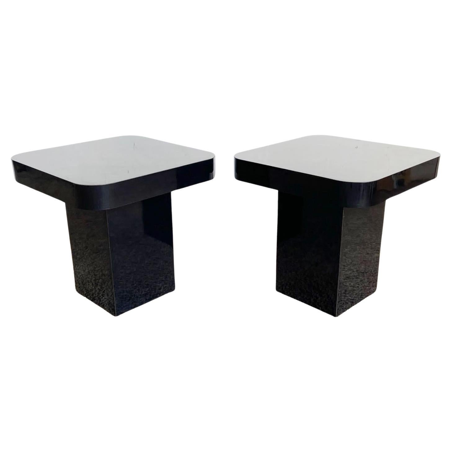 Postmodern Black Lacquer Laminate Mushroom Side Tables - a Pair For Sale