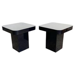 Postmodern Black Lacquer Laminate Mushroom Side Tables - a Pair