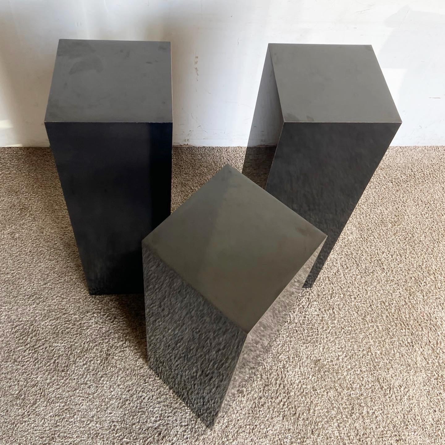Post-Modern Postmodern Black Lacquer Laminate Pedestals - Set of 3 For Sale