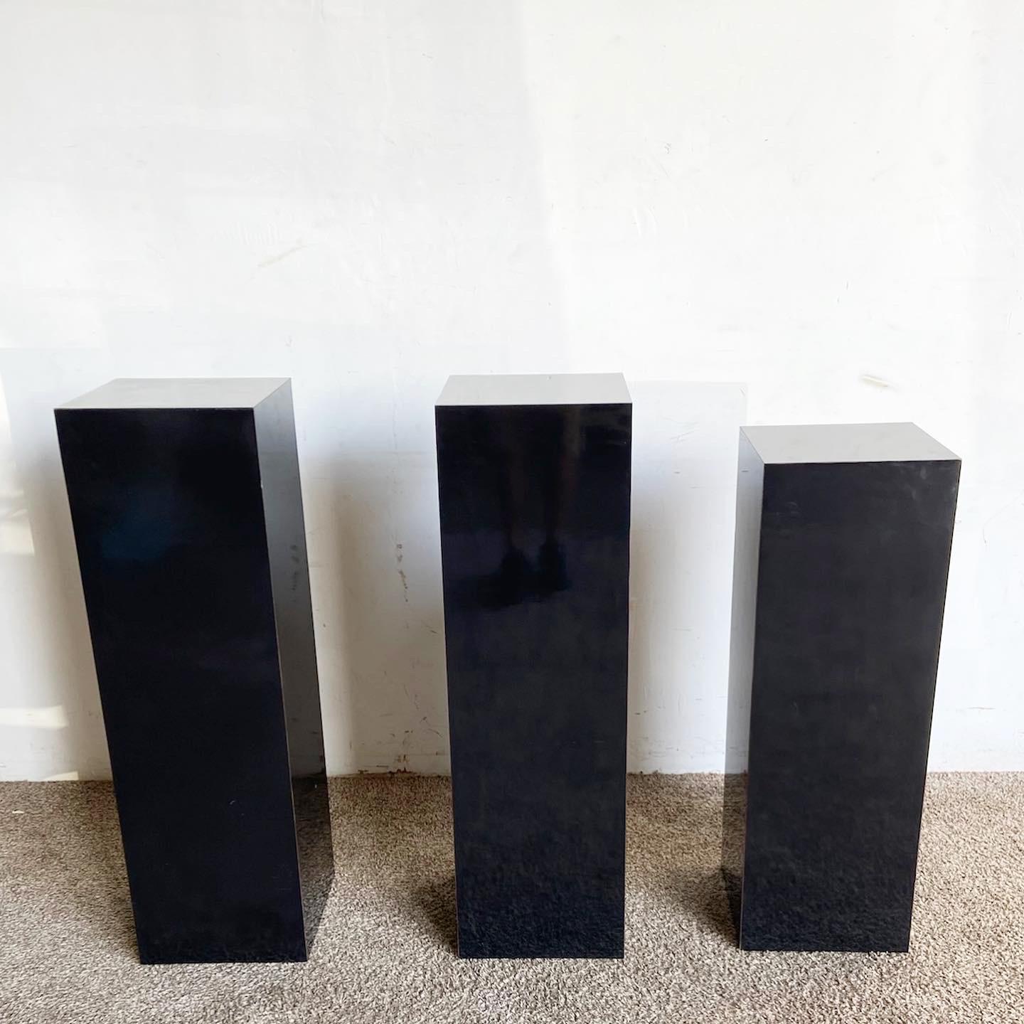 American Postmodern Black Lacquer Laminate Pedestals - Set of 3 For Sale