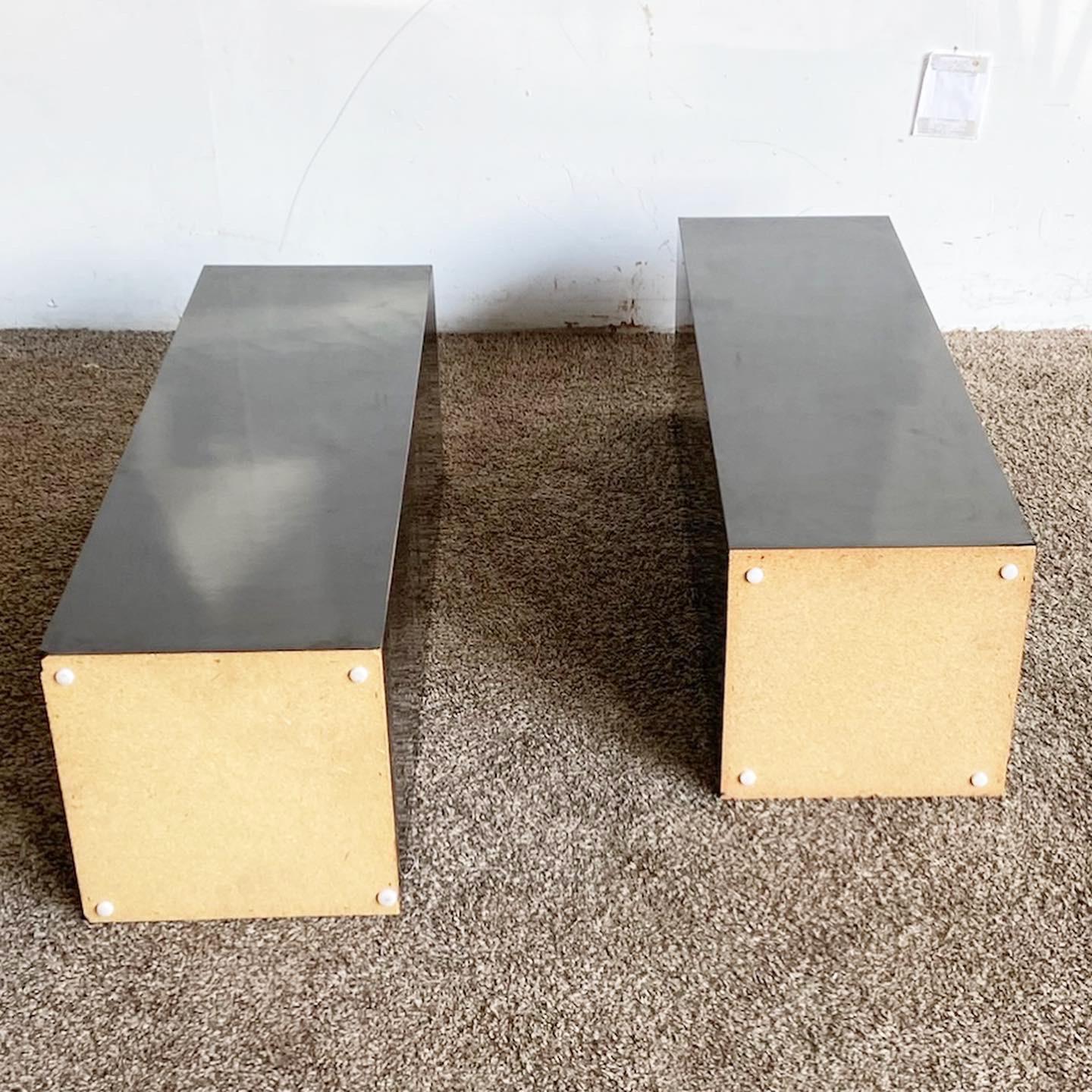 Postmodern Black Lacquer Laminate Pedestals - Set of 3 In Good Condition For Sale In Delray Beach, FL