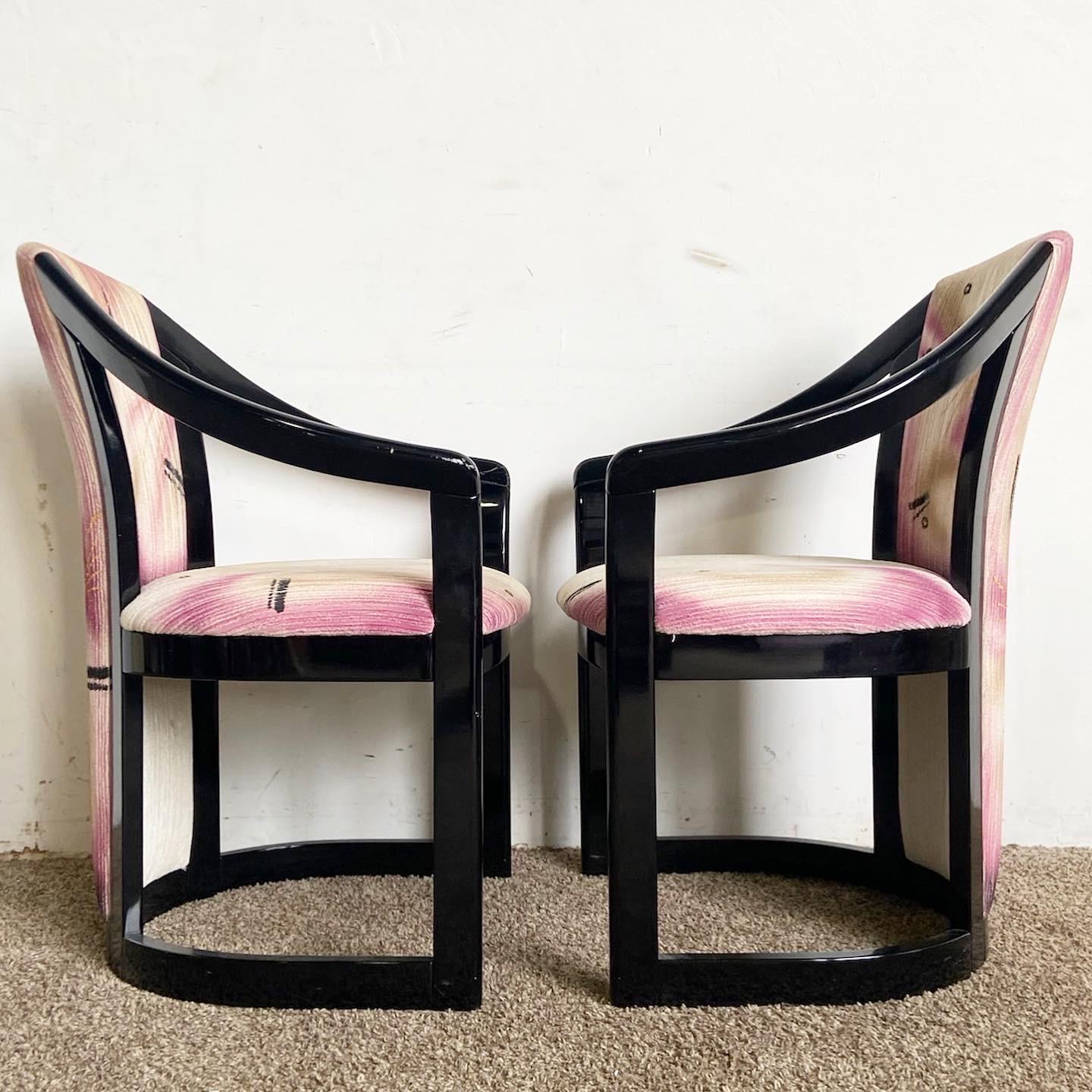 Italian Postmodern Black Lacquered and Pink Arm Chairs – Set of 4 4