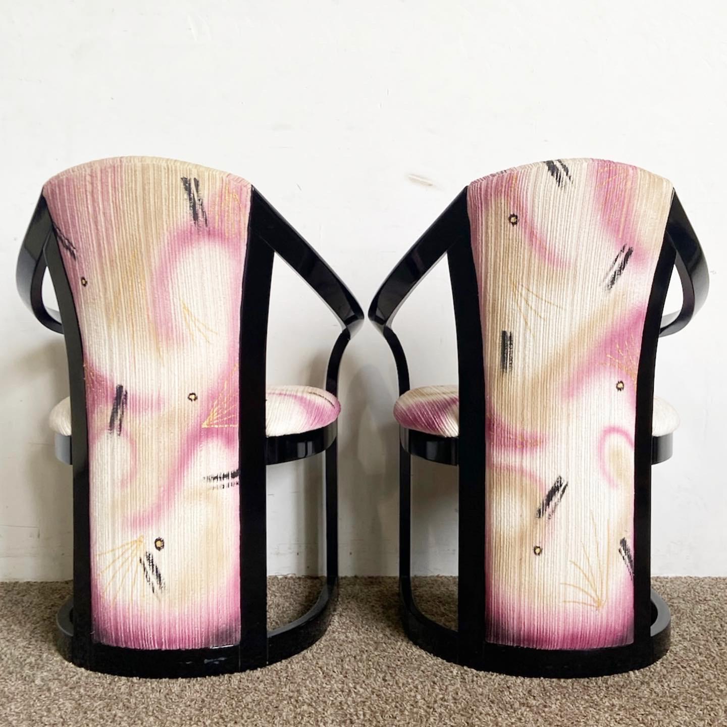 Italian Postmodern Black Lacquered and Pink Arm Chairs – Set of 4 3