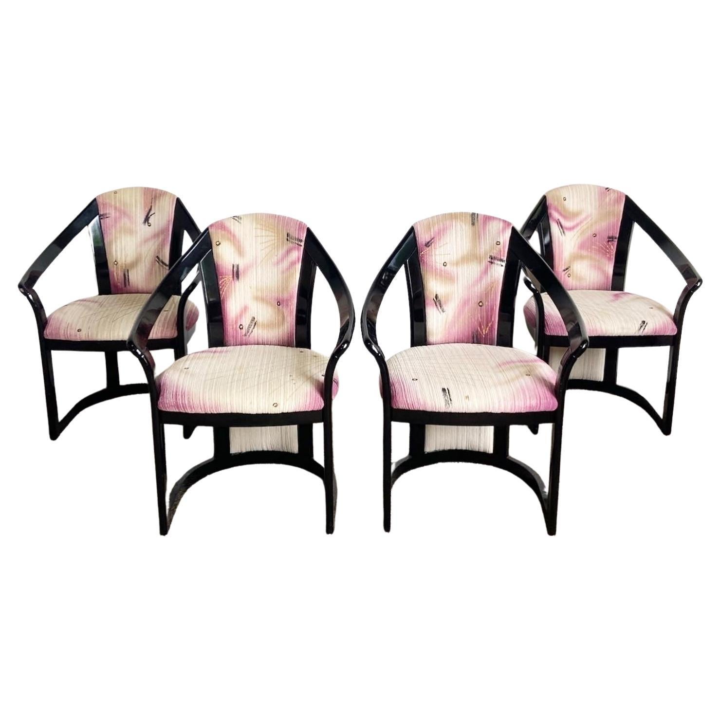 Italian Postmodern Black Lacquered and Pink Arm Chairs – Set of 4