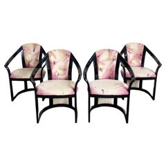 Italian Postmodern Black Lacquered and Pink Arm Chairs – Set of 4