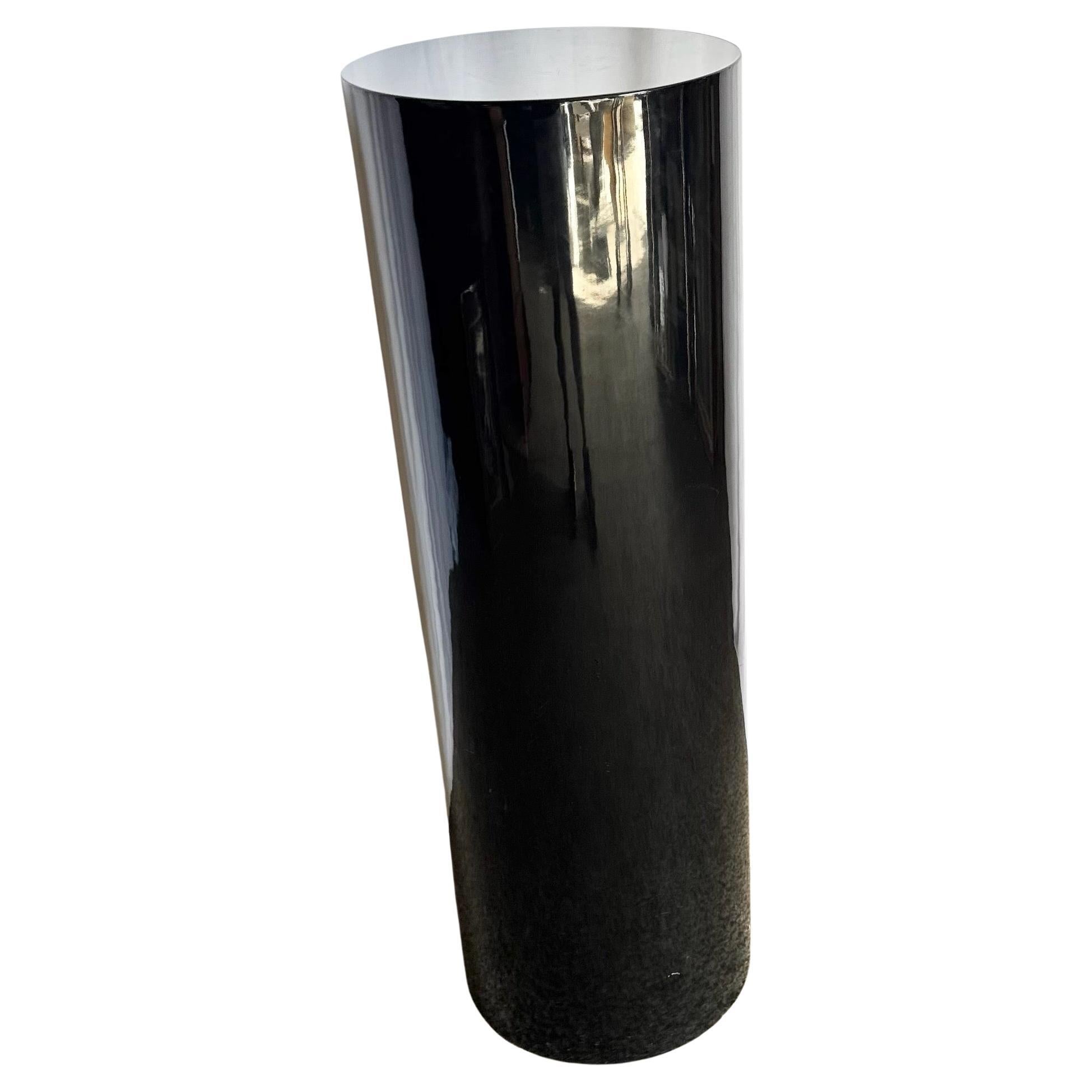 Postmodern Black Lacquered Cylindrical Pedestal For Sale