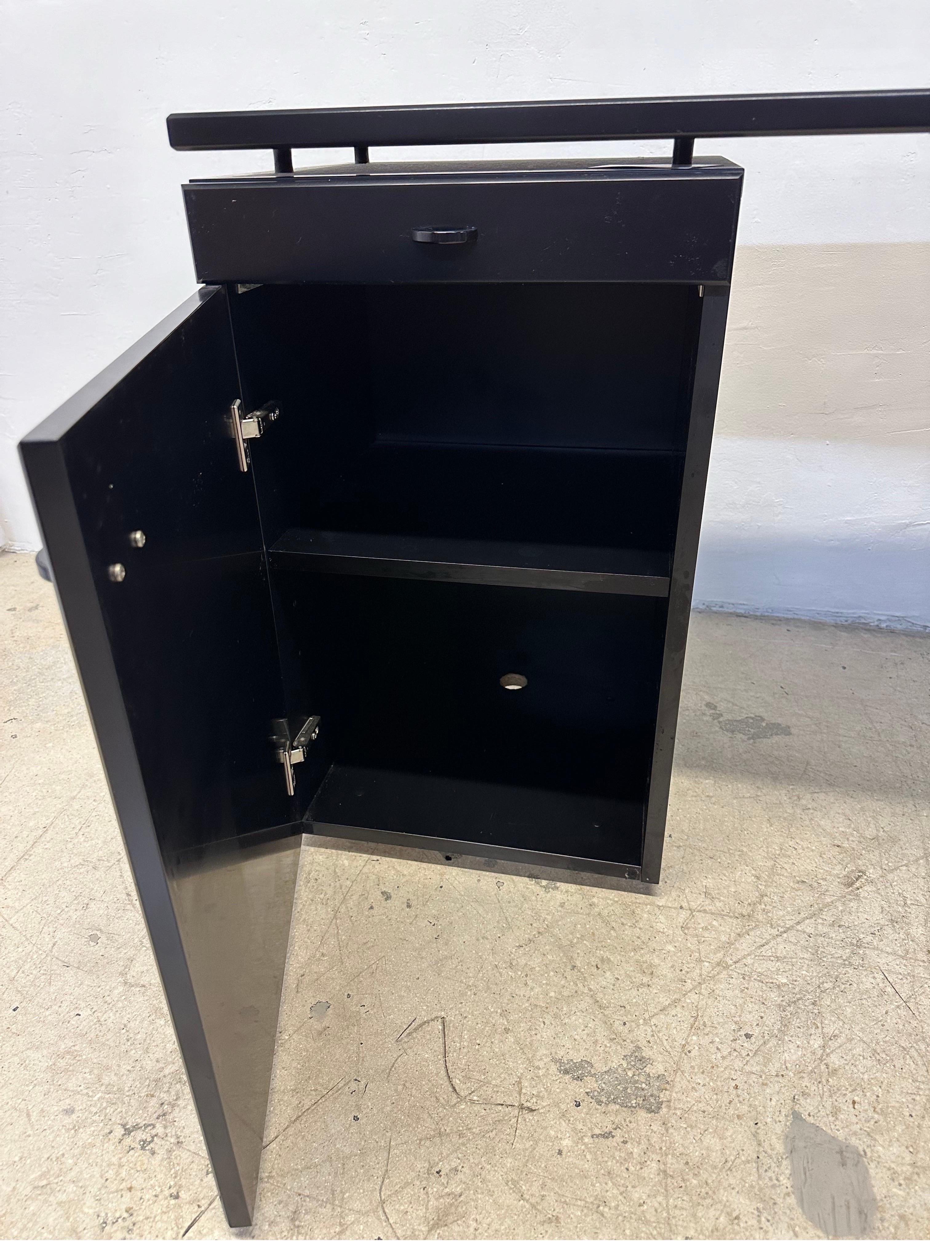 Postmodern Black Lacquered Desk by Interlubke, Germany 1980s For Sale 11