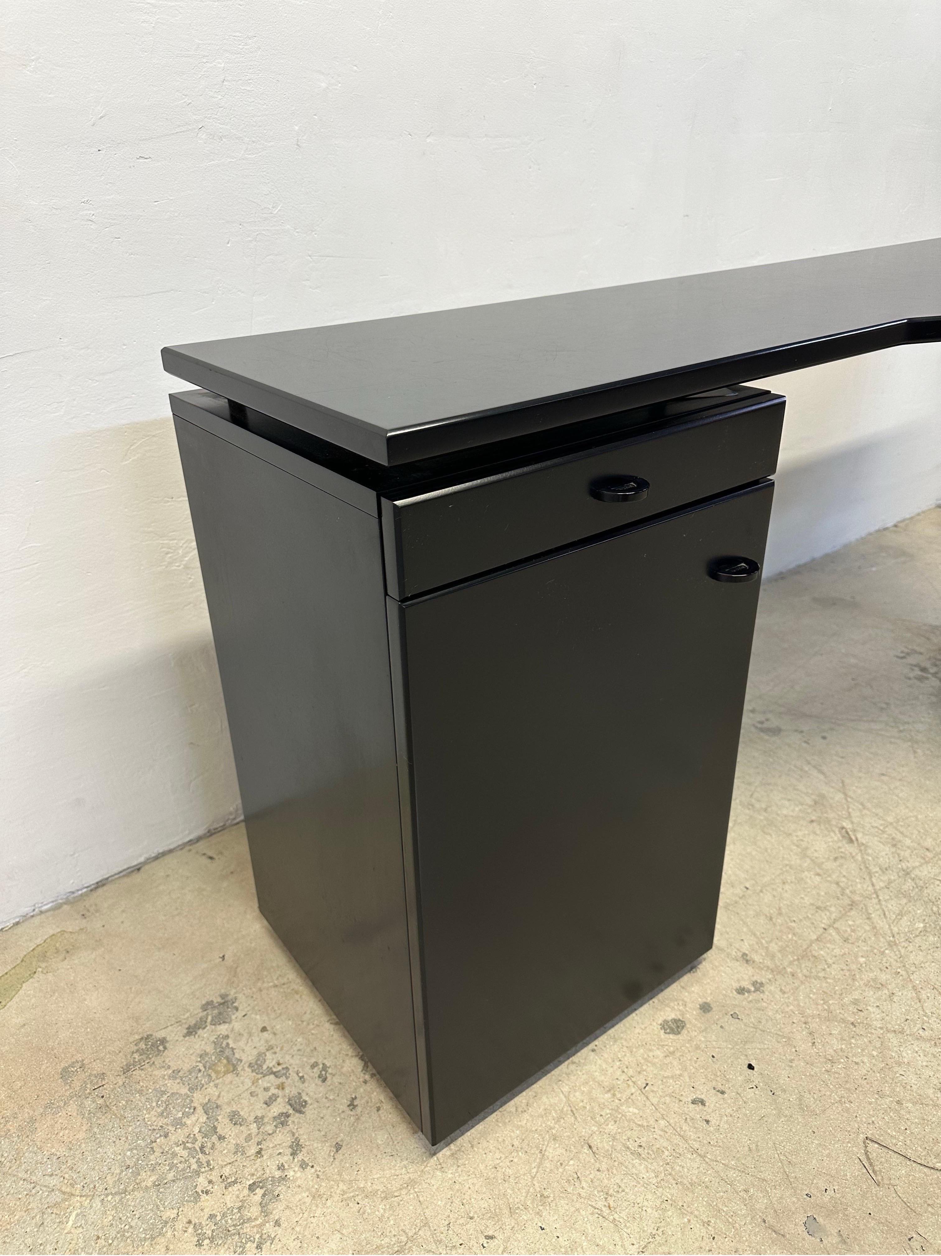 20th Century Postmodern Black Lacquered Desk by Interlubke, Germany 1980s For Sale
