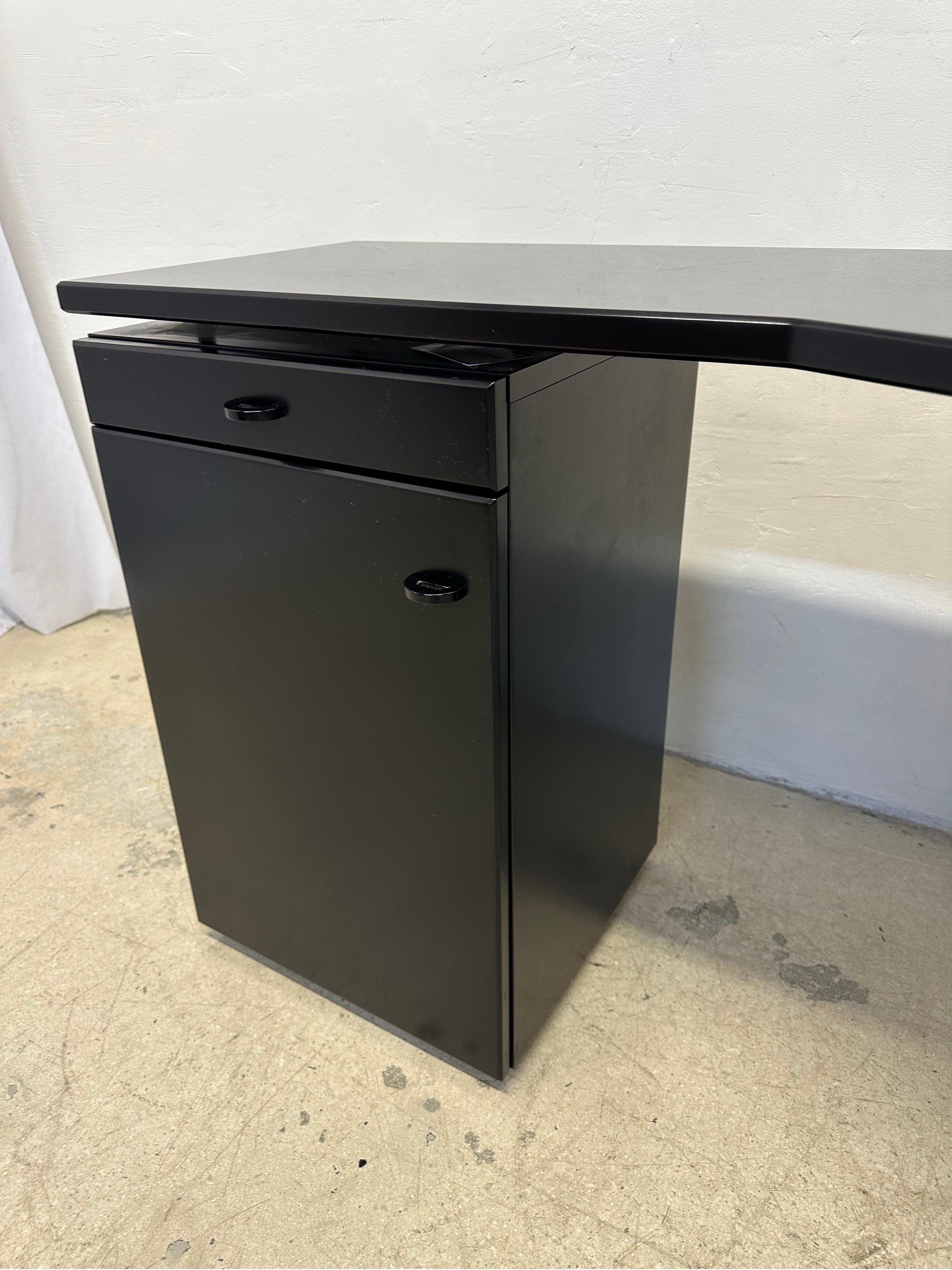 Wood Postmodern Black Lacquered Desk by Interlubke, Germany 1980s For Sale