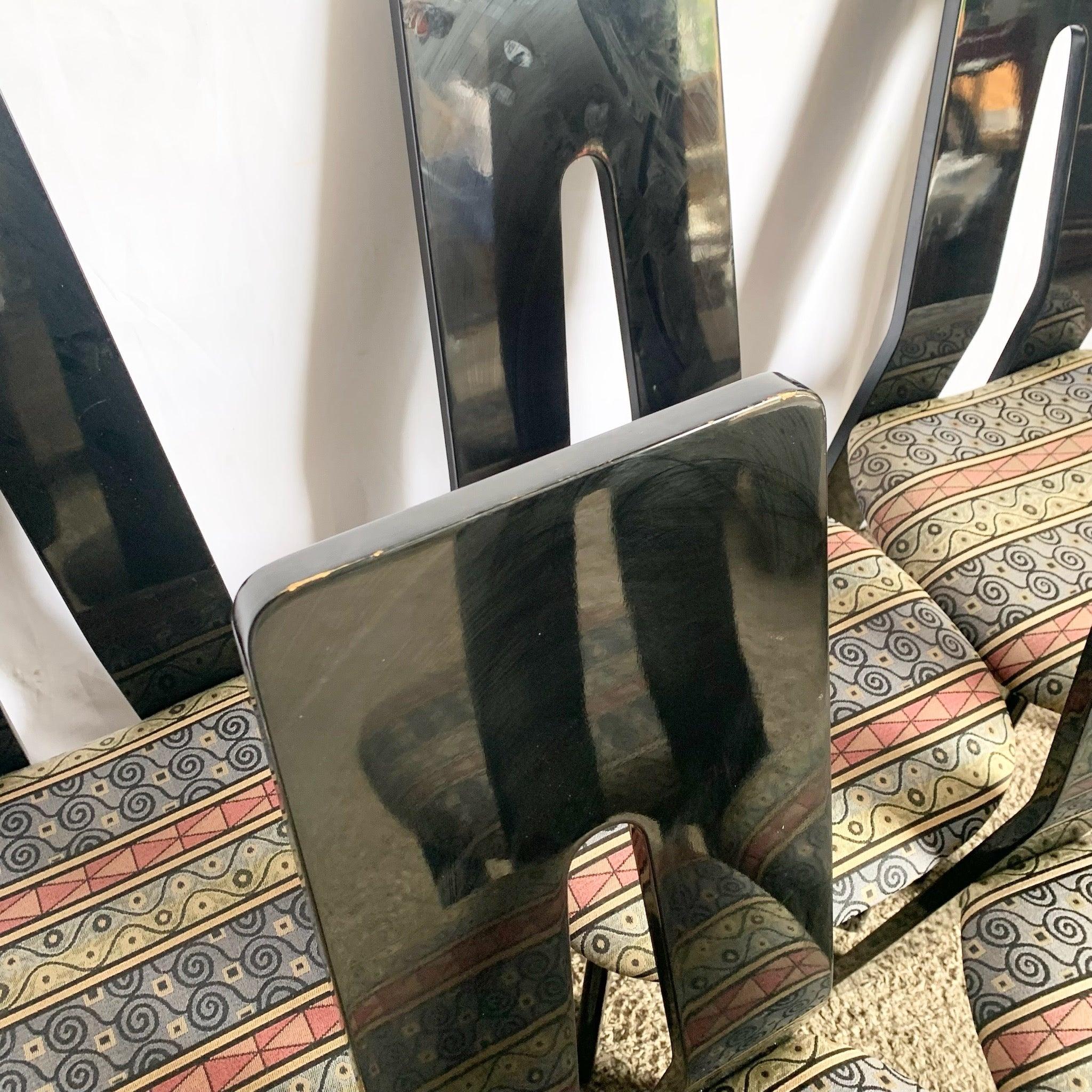 Postmodern Black Lacquered Sculpted Dining Chairs - Set of 6 For Sale 5
