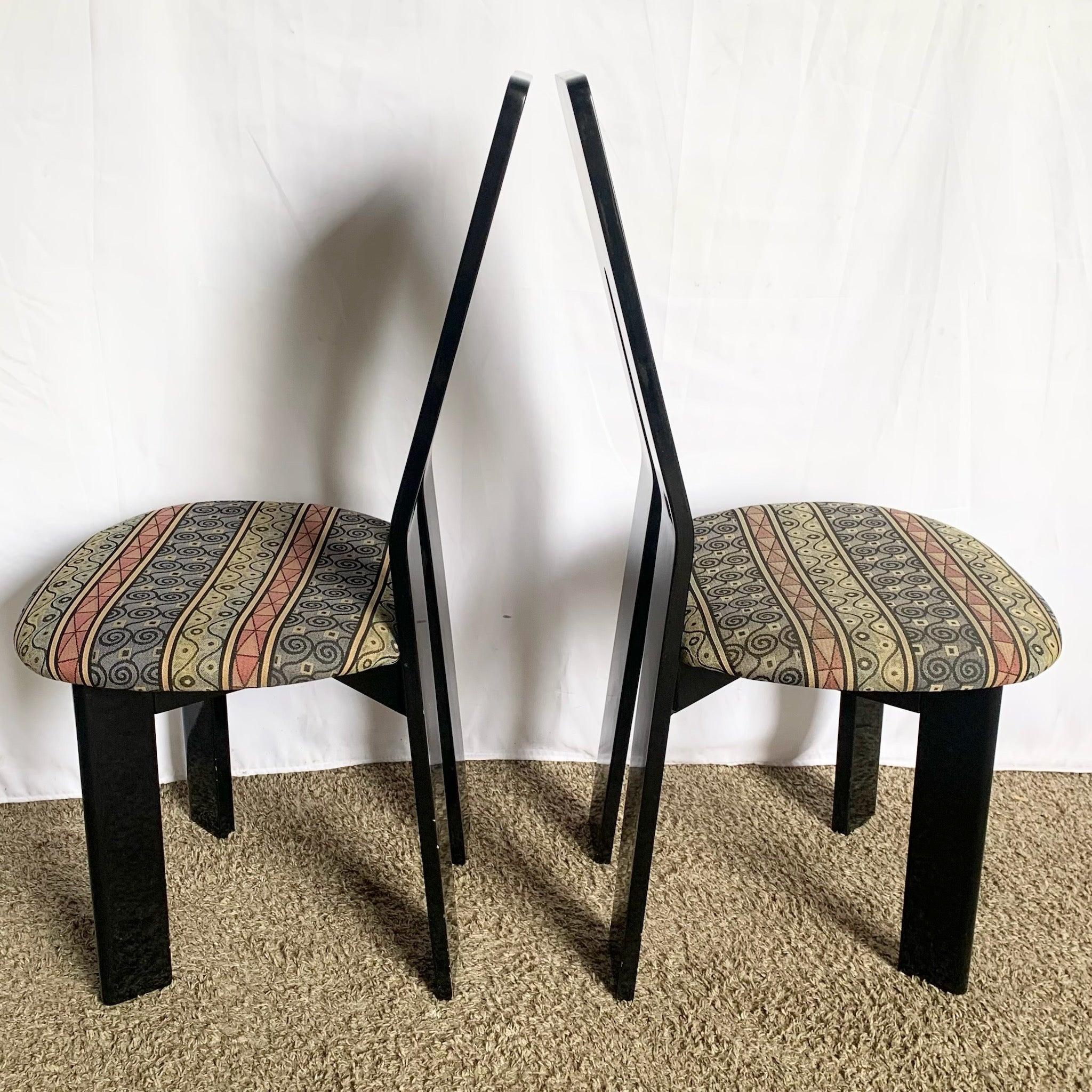 Unknown Postmodern Black Lacquered Sculpted Dining Chairs - Set of 6 For Sale