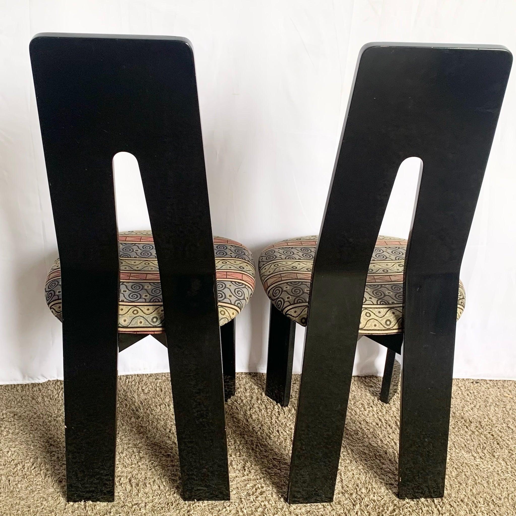 Postmodern Black Lacquered Sculpted Dining Chairs - Set of 6 In Good Condition For Sale In Delray Beach, FL