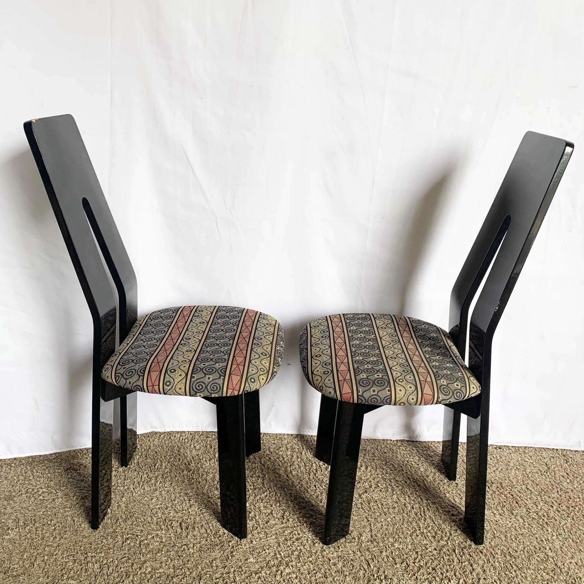 Late 20th Century Postmodern Black Lacquered Sculpted Dining Chairs - Set of 6 For Sale
