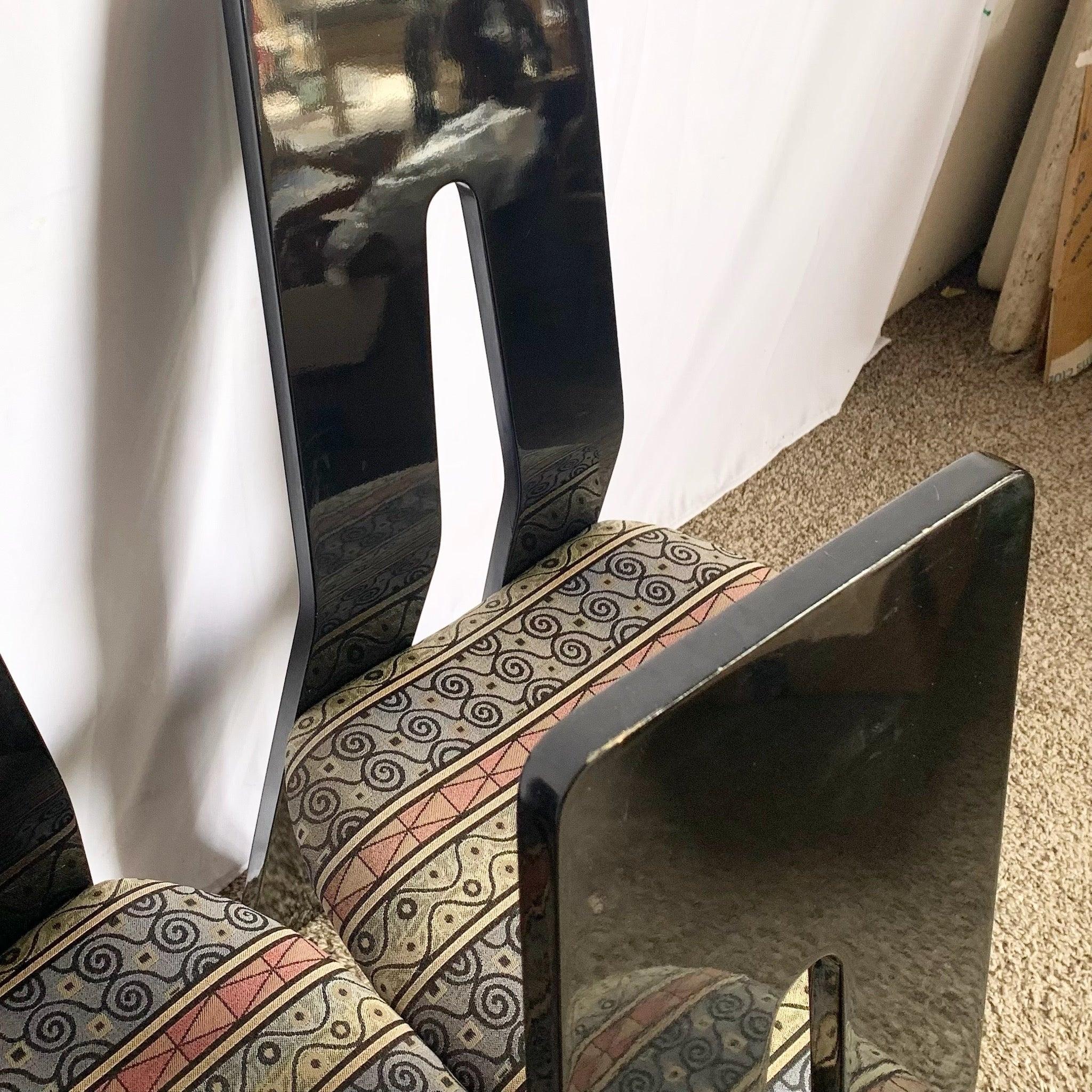 Postmodern Black Lacquered Sculpted Dining Chairs - Set of 6 For Sale 3