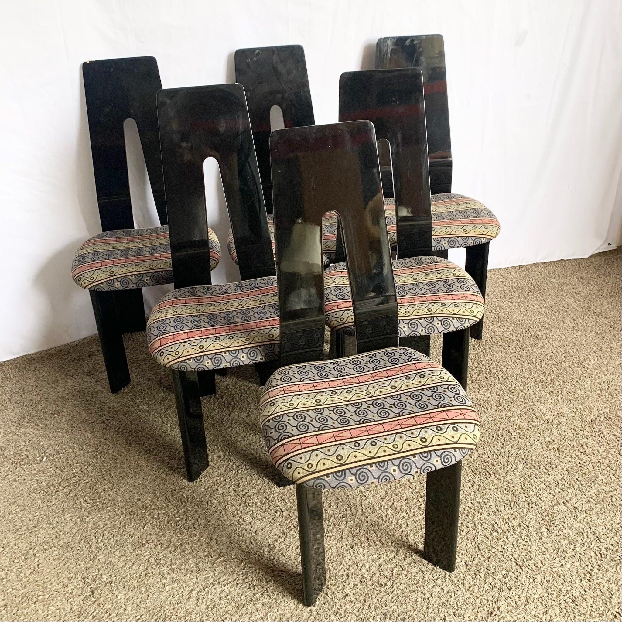 Postmodern Black Lacquered Sculpted Dining Chairs - Set of 6 For Sale