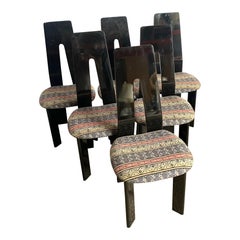 Postmodern Black Lacquered Sculpted Dining Chairs - Set of 6