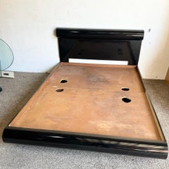 Postmodern Black Laminate Laminate Bullnose Queen Size Platform Bed Frame