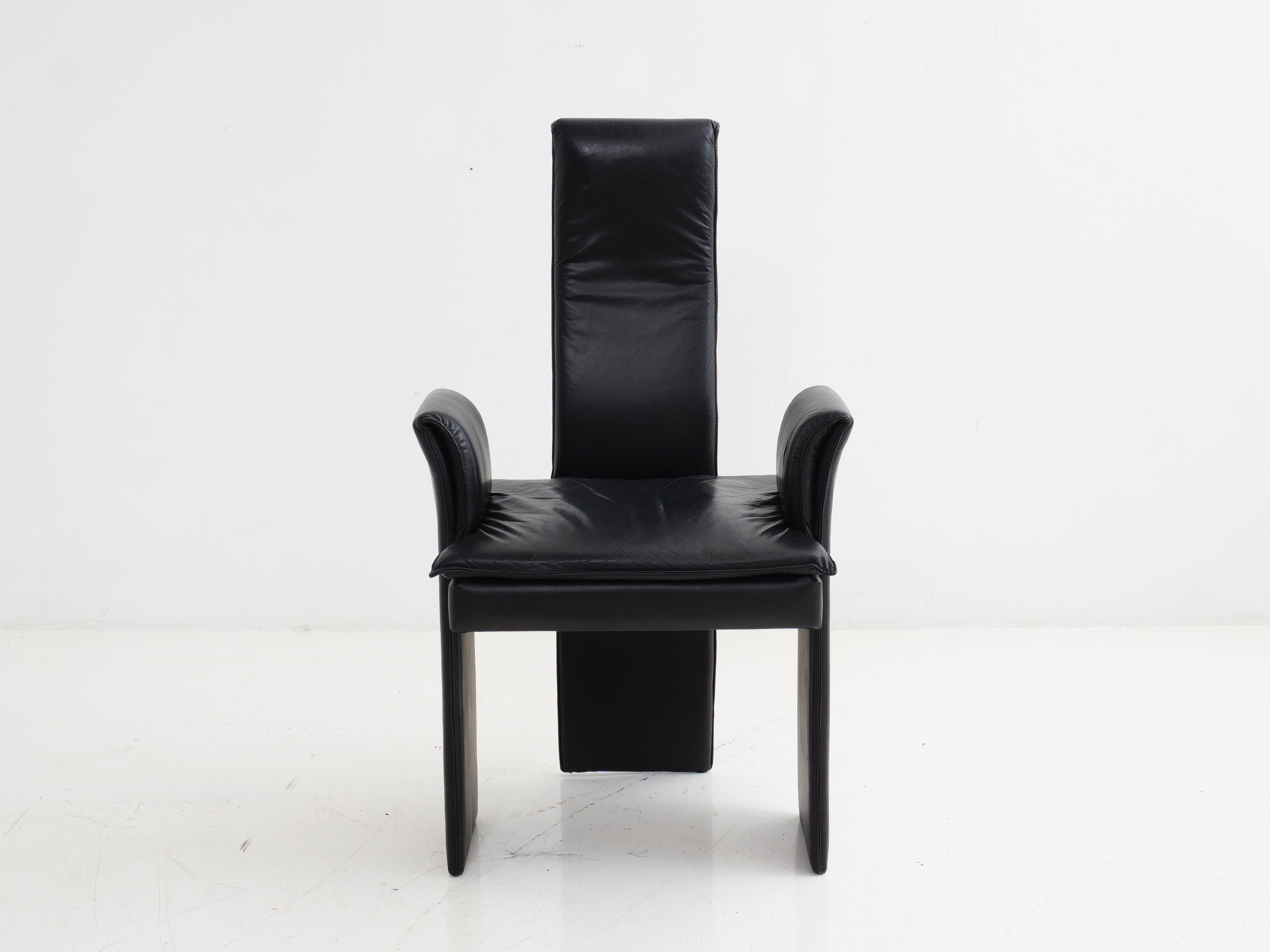 Post-Modern Postmodern Black Leather Chair, 1980s For Sale
